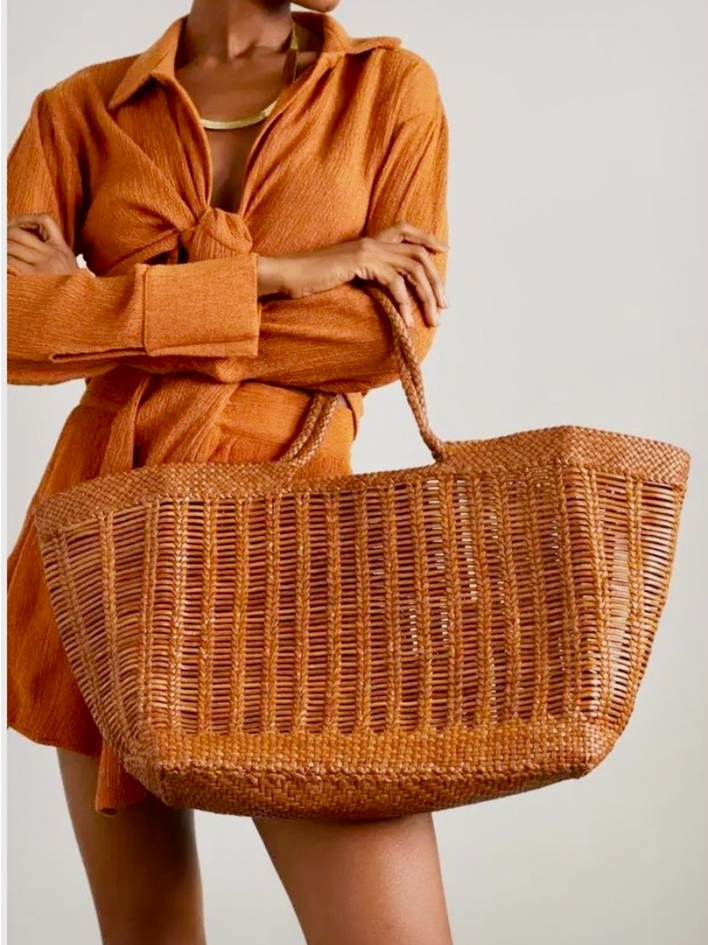 Dragon Diffusion Window Shopper Woven Leather Tote Bag in Tan - Picture 2 of 8